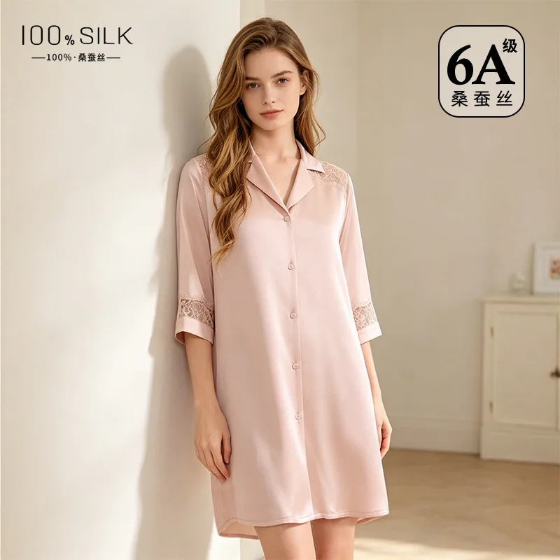 100% Mulberry Silk Lapel Nightshirt Women's Summer Elegant Shirt Dress Solid Button Down Nightgown Short Dress Homewear Pajamas
100% Mulberry Silk Lapel Nightshirt Women's Summer Elegant Shirt Dress Solid Button Down Nightgown Short Dress Homewear Pajamas
