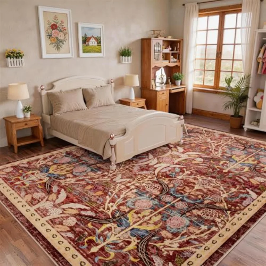 Washable area rug for living room bedroom dining room nursery office, cotton blend vintage floral boho pattern, red, non-slip s
Washable area rug for living room bedroom dining room nursery office, cotton blend vintage floral boho pattern, red, non-slip s