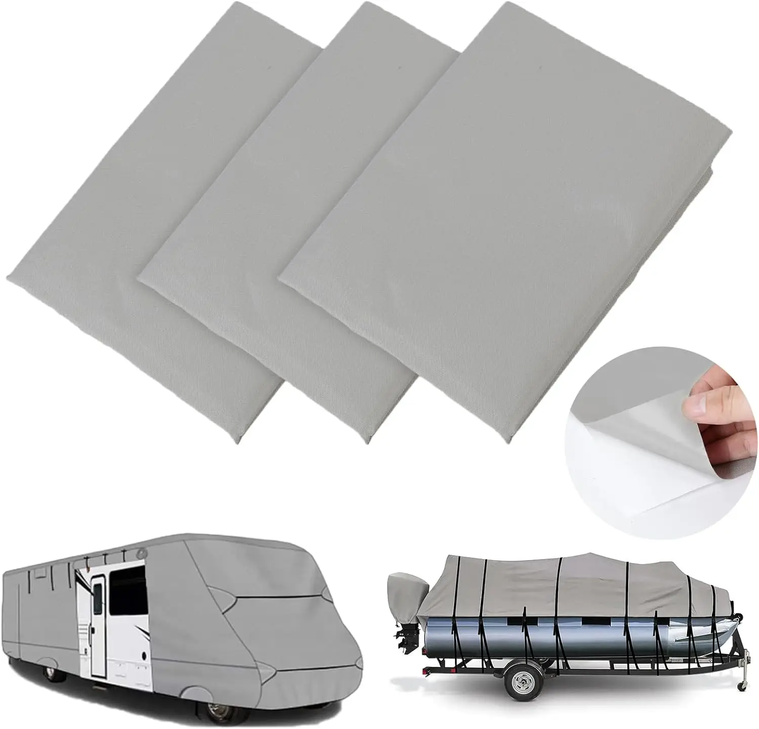 3PCS (28.5" L*19" W) RV Cover Repair kit Waterproof Heavy Duty Self-Adhesive Canvas Patch Repair kit for Boat Cover RV Cover
3PCS (28.5" L*19" W) RV Cover Repair kit Waterproof Heavy Duty Self-Adhesive Canvas Patch Repair kit for Boat Cover RV Cover