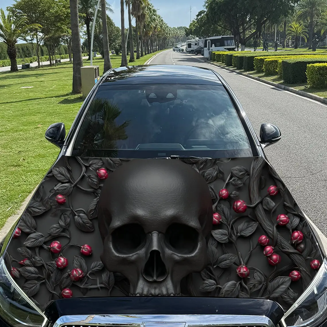 Mysterious Black Skull with Red Berries PVC Car Engine Hood Vinyl Wraps, Self-Adhesive Waterproof Car Hood Decal Sticker, Car De
Mysterious Black Skull with Red Berries PVC Car Engine Hood Vinyl Wraps, Self-Adhesive Waterproof Car Hood Decal Sticker, Car De