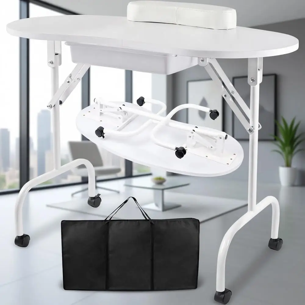 Portable Folding Manicure Table with Large Drawer, Wrist Pad, Wheels & Carrying Case, White
Portable Folding Manicure Table with Large Drawer, Wrist Pad, Wheels & Carrying Case, White
