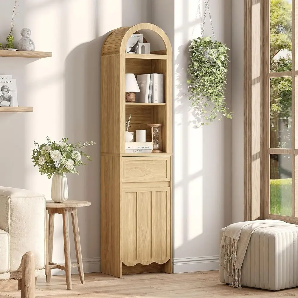 67 Natural Oak Tall Storage Cabinet with Arched Top, 2 Drawers & Adjustable Shelves for Living Room, Kitchen
67 Natural Oak Tall Storage Cabinet with Arched Top, 2 Drawers & Adjustable Shelves for Living Room, Kitchen