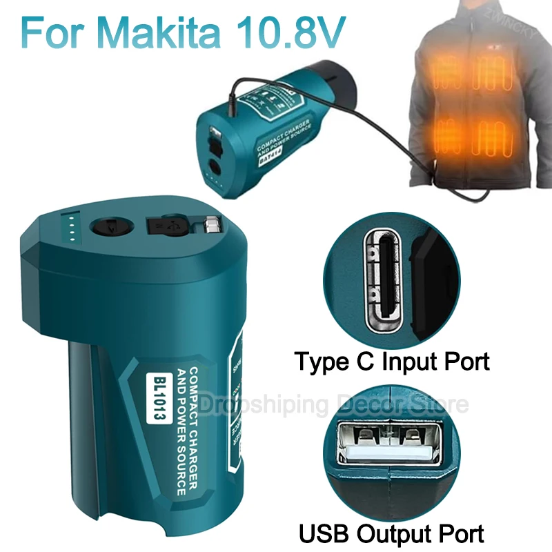 For Makita 10.8V Li-ion Battery USB Adapter Charger Converter With USB DC Output Port Type C Input Port for Makita BL1013 BL1014
For Makita 10.8V Li-ion Battery USB Adapter Charger Converter With USB DC Output Port Type C Input Port for Makita BL1013 BL1014