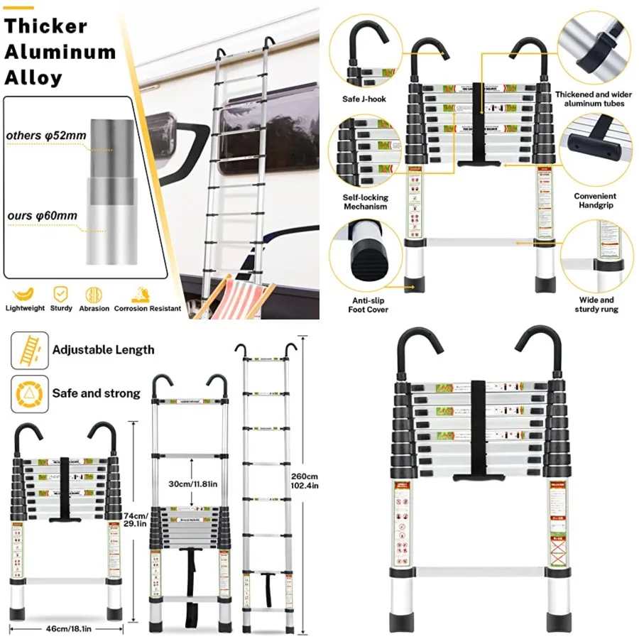 Telescopic Ladder, FT Telescoping Ladder with Non-Slip and Stable Hook, Portable Extension Ladder for Household and Outdoor Wor
Telescopic Ladder, FT Telescoping Ladder with Non-Slip and Stable Hook, Portable Extension Ladder for Household and Outdoor Wor