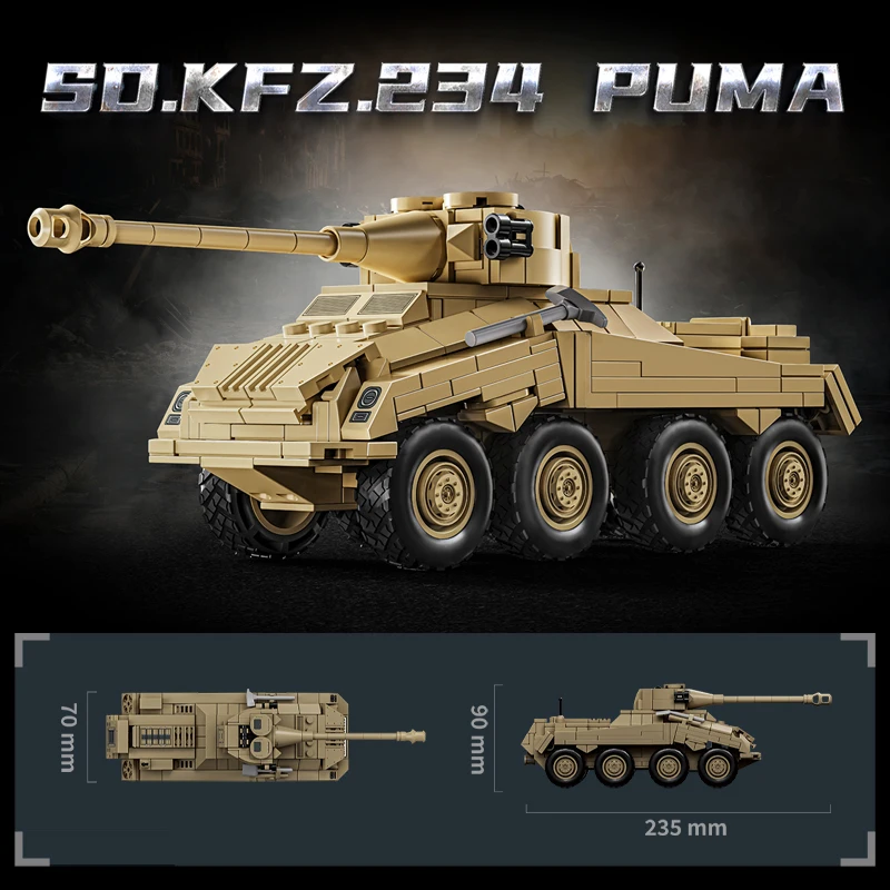 World War II Sd.Kfz.234 armored reconnaissance vehicle self-propelled artillery tank assembly model building blocks world toy
World War II Sd.Kfz.234 armored reconnaissance vehicle self-propelled artillery tank assembly model building blocks world toy