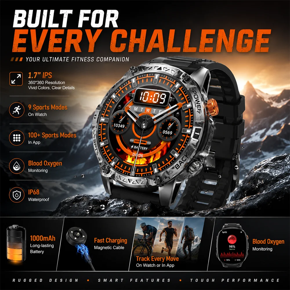 BT Call Smart Watch with 1000MAH Big Battery 1.7 inch HD Large Screen 100 Plus Sports Modes 2026 New Sports Smartwatch
BT Call Smart Watch with 1000MAH Big Battery 1.7 inch HD Large Screen 100 Plus Sports Modes 2026 New Sports Smartwatch