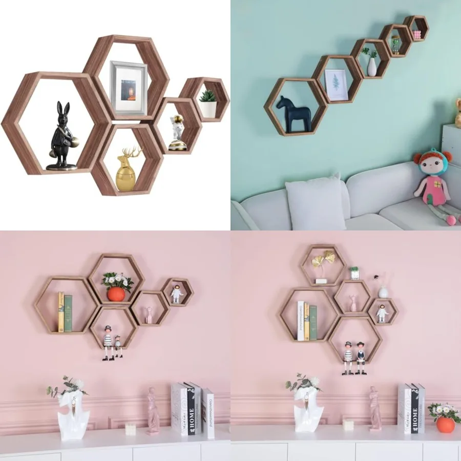 Hexagon Floating Shelves, Honeycomb Shelf Set of 5, Octagon Shelves Wall Mounted Hanging Storage Cube Wood for Bathroom Kitchen
Hexagon Floating Shelves, Honeycomb Shelf Set of 5, Octagon Shelves Wall Mounted Hanging Storage Cube Wood for Bathroom Kitchen