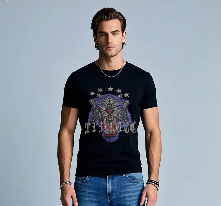 T-shirt Men Cartoon Fashion Pullovers Crewneck Rhinestones Clothes Summer pullover tees top Male
T-shirt Men Cartoon Fashion Pullovers Crewneck Rhinestones Clothes Summer pullover tees top Male