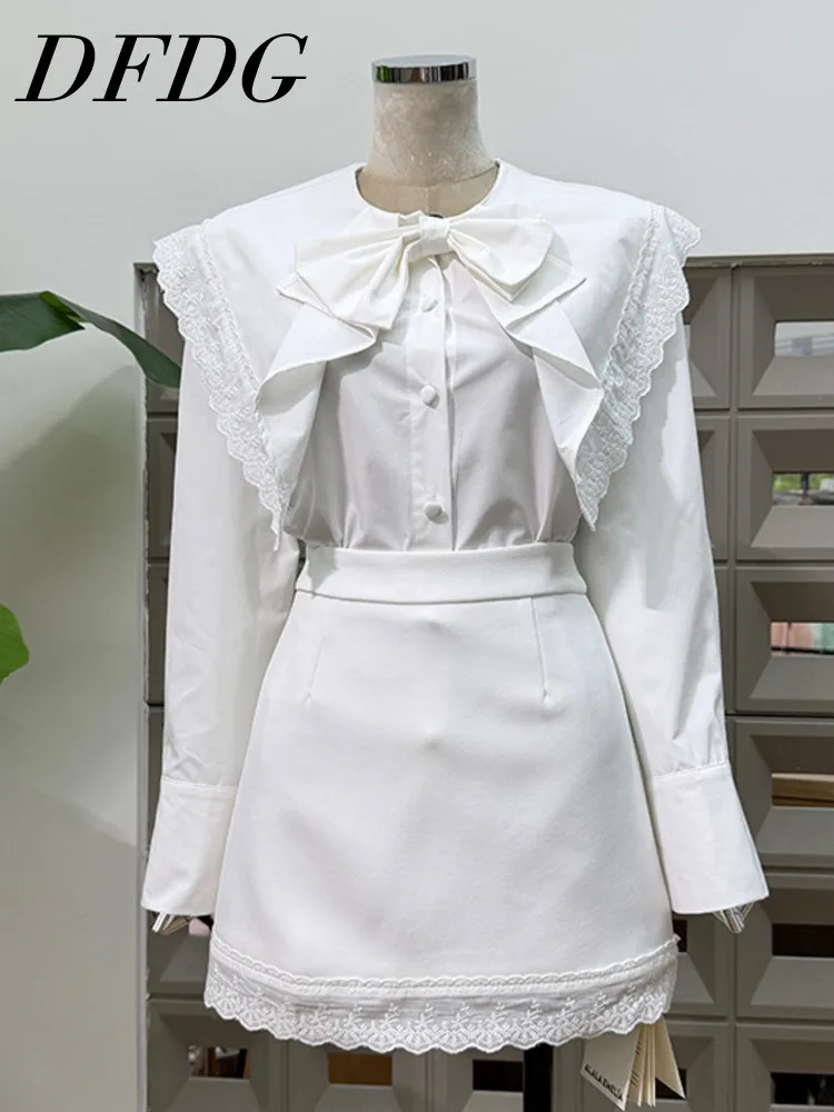 DFDG 2025 Spring Autumn Women’s Minimalist Lace Trim Bow Lapel Cotton Shirt High Waist Bodycon Pencil Skirt 2 Piece Office Set
DFDG 2025 Spring Autumn Women’s Minimalist Lace Trim Bow Lapel Cotton Shirt High Waist Bodycon Pencil Skirt 2 Piece Office Set