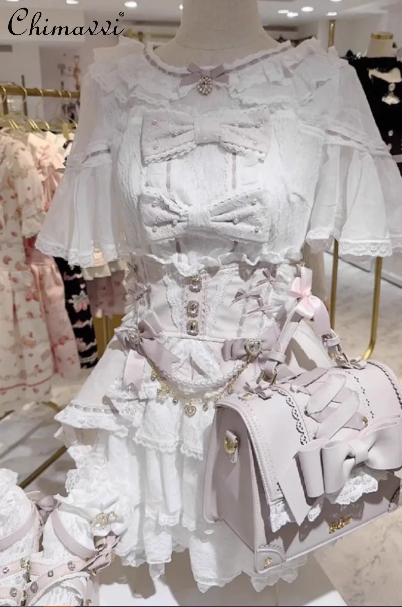 Liz Japanese Mass-Produced Lolita Outfit Sweet Big Bow Short Sleeve Top + Ruffled Cake Skirt Princess Style Two-Piece Set
Liz Japanese Mass-Produced Lolita Outfit Sweet Big Bow Short Sleeve Top + Ruffled Cake Skirt Princess Style Two-Piece Set