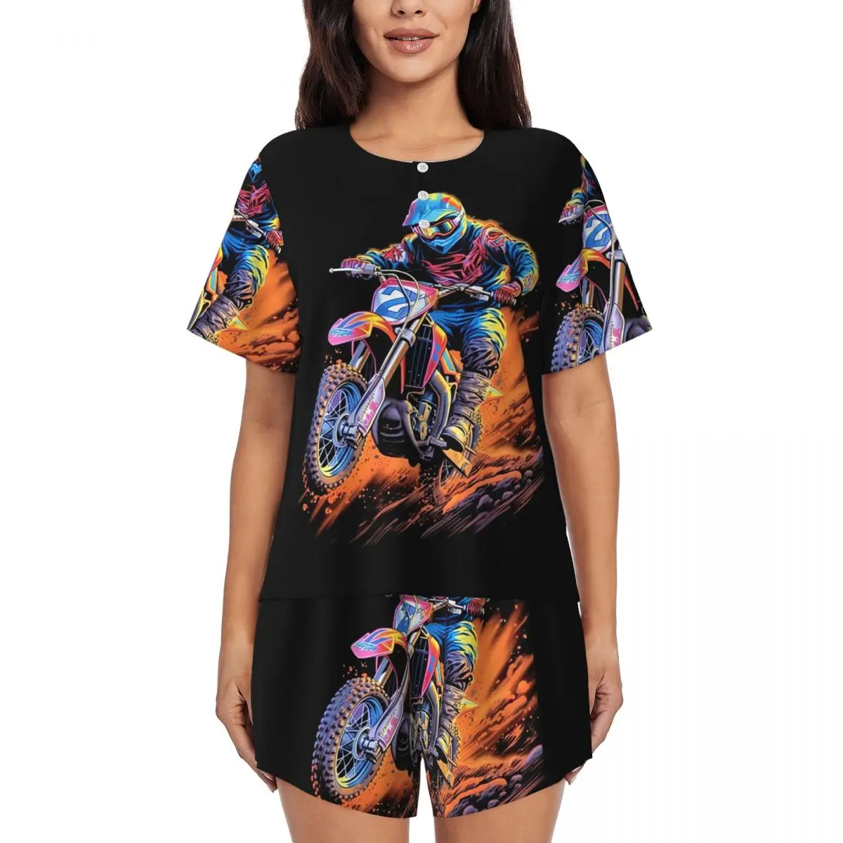 Ночная рубашка с круглым вырезом и короткими рукавами Motocross Dirt Bike In Action, ночная рубашка для сна, женская свободная пижама, комплект с короткими штанами
Ночная рубашка с круглым вырезом и короткими рукавами Motocross Dirt Bike In Action, ночная рубашка для сна, женская свободная пижама, комплект с короткими штанами