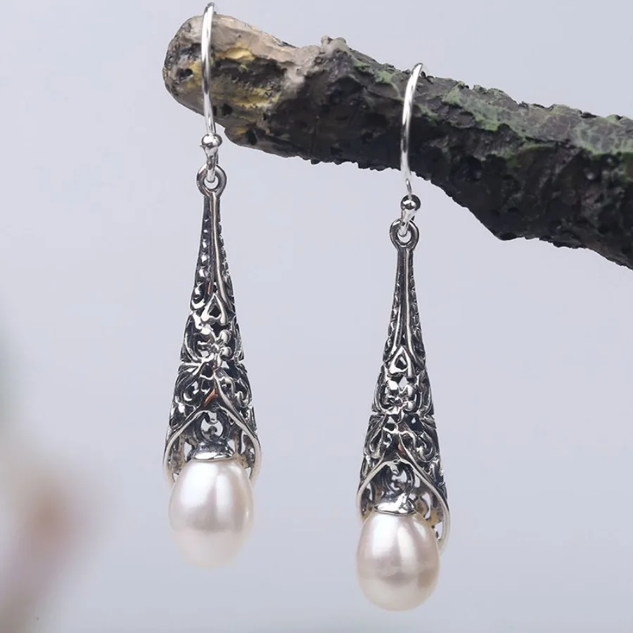 Серьги из стерлингового серебра 925 пробы, длинные жемчужные серьги в стиле барокко, винтажные серьги из тайского серебра
Серьги из стерлингового серебра 925 пробы, длинные жемчужные серьги в стиле барокко, винтажные серьги из тайского серебра