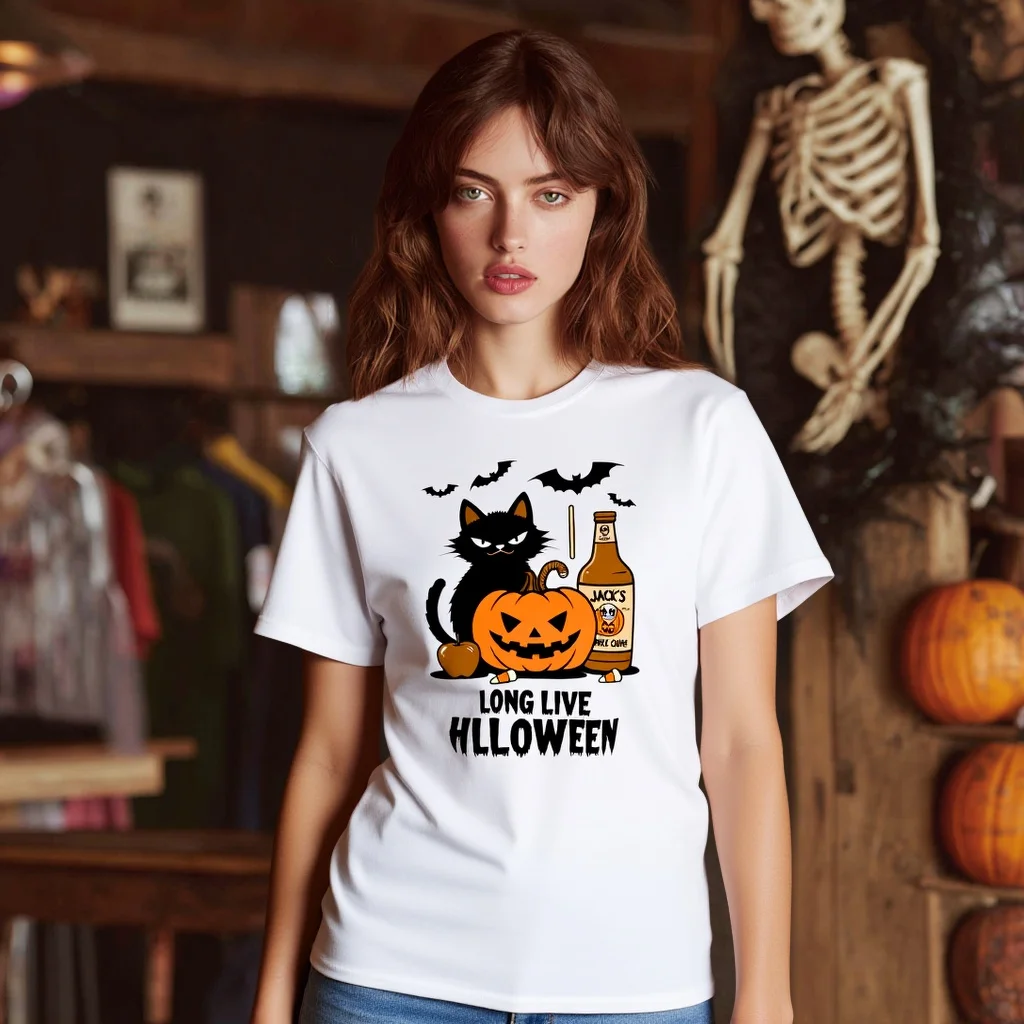 Белая футболка Zaelia с кошачьим тыквой и принтом Long Live Halloween для вечеринки в честь Хэллоуина
Белая футболка Zaelia с кошачьим тыквой и принтом Long Live Halloween для вечеринки в честь Хэллоуина