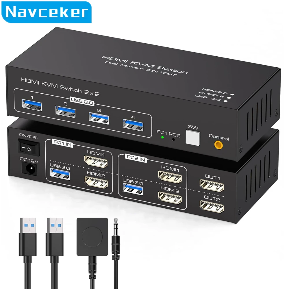 2x2 HDMI KVM Switch 4K 120Hz Dual Monitor KVM HDMI Extended Display USB KVM Switcher 2 in 2 out for 2 Computers Share 2 Monitors
2x2 HDMI KVM Switch 4K 120Hz Dual Monitor KVM HDMI Extended Display USB KVM Switcher 2 in 2 out for 2 Computers Share 2 Monitors
