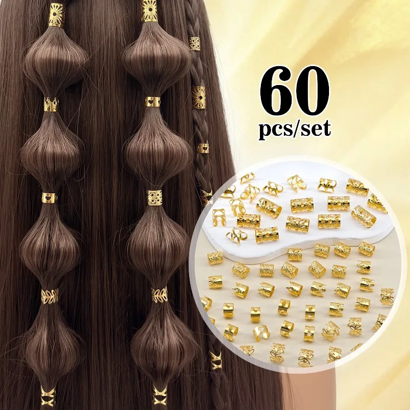 Stylish 60Pcs Gold Dread Hair Rings Set Metal Dreadlock Cuffs for Braids Festival Party Hair Accessories for Women Men Gift
Stylish 60Pcs Gold Dread Hair Rings Set Metal Dreadlock Cuffs for Braids Festival Party Hair Accessories for Women Men Gift