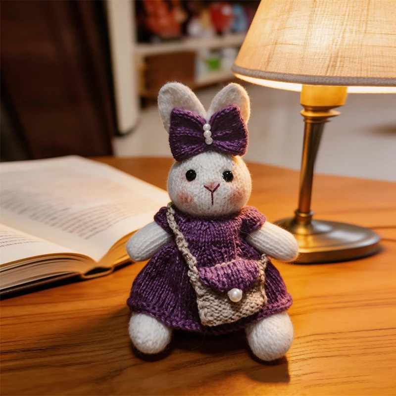 Handmade Knitted White Rabbit Doll, Purple Dress Bunny with Bow, Soft Wool Stuffed Animal, Cute Toy for Girls Birthday Gift
Handmade Knitted White Rabbit Doll, Purple Dress Bunny with Bow, Soft Wool Stuffed Animal, Cute Toy for Girls Birthday Gift
