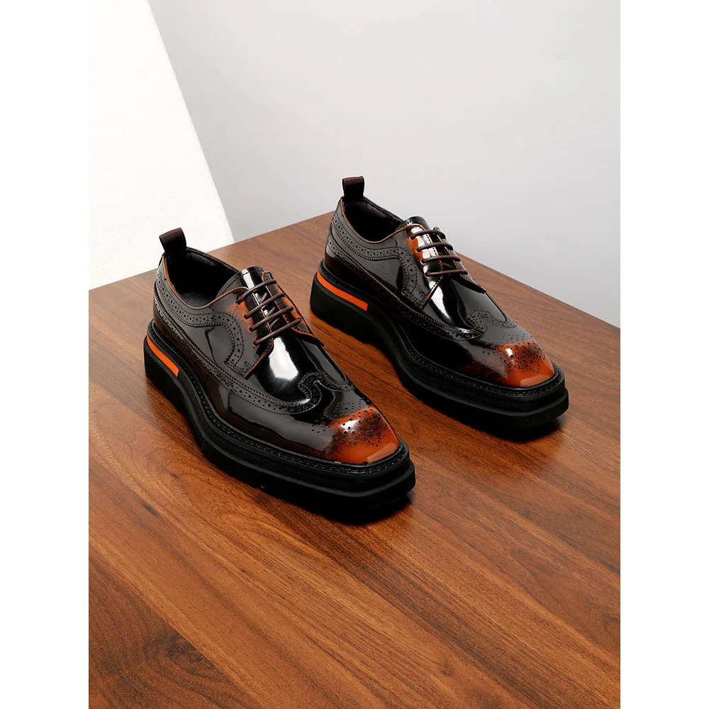 Mens Genuine Leather Brogue Derby Dress Shoes Thick Sole Height Increasing Glossy Carved Brogue Shoes for Men
Mens Genuine Leather Brogue Derby Dress Shoes Thick Sole Height Increasing Glossy Carved Brogue Shoes for Men