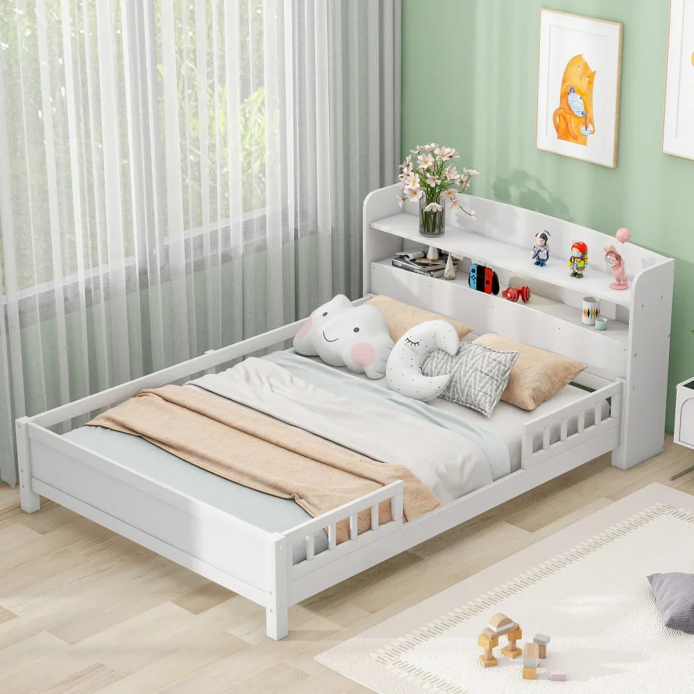Wood Full Size Platform Bed with Built-in LED Light,Storage Headboard Guardrail,White Bunk Beds for Kids Bunk Beds Bed for Girls
Wood Full Size Platform Bed with Built-in LED Light,Storage Headboard Guardrail,White Bunk Beds for Kids Bunk Beds Bed for Girls