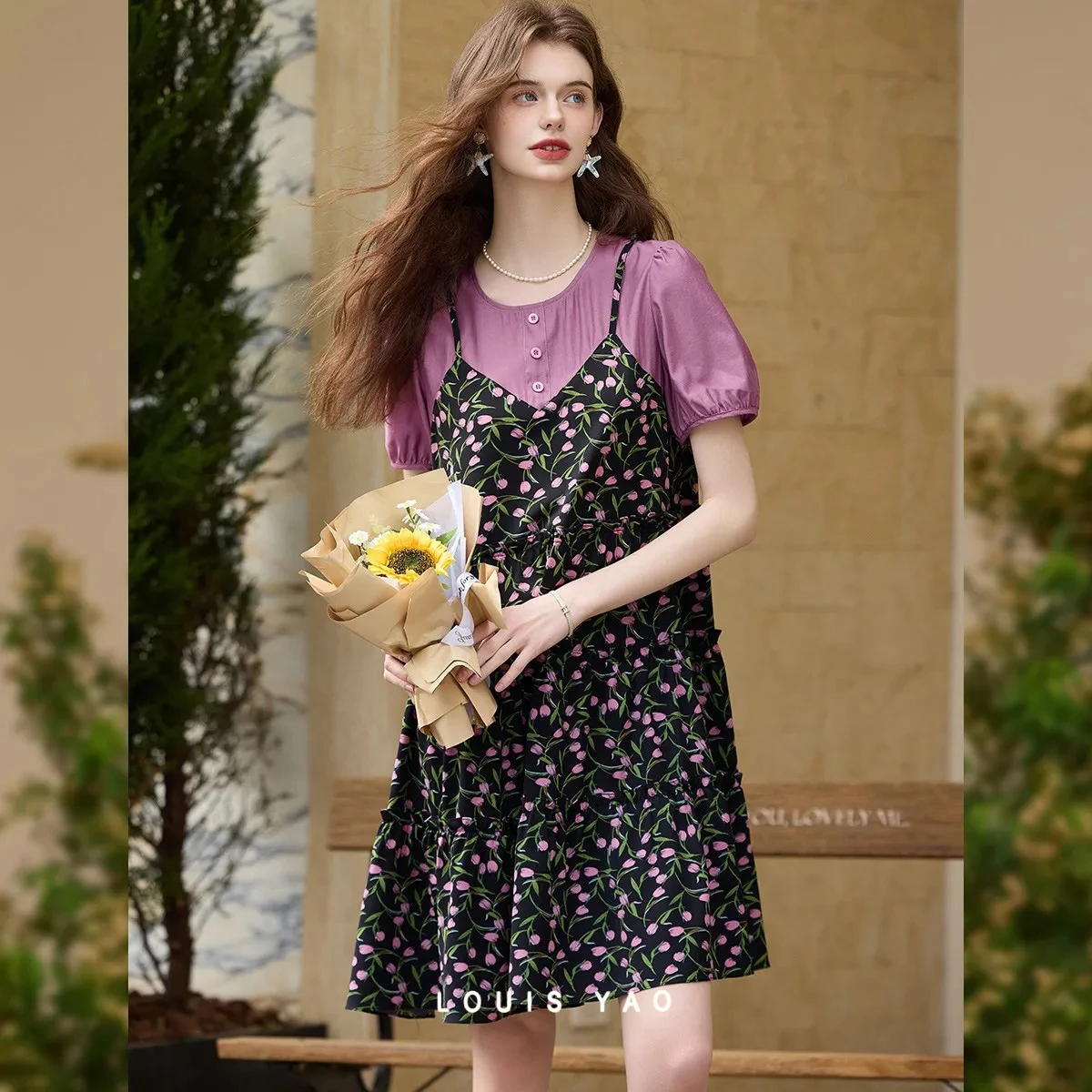 LOUIS YAO Floral Fake Two Piece Dress 2026 Summer New Round Neck Non-Stretch Midi Dress Casual Women's Dresses
LOUIS YAO Floral Fake Two Piece Dress 2026 Summer New Round Neck Non-Stretch Midi Dress Casual Women's Dresses