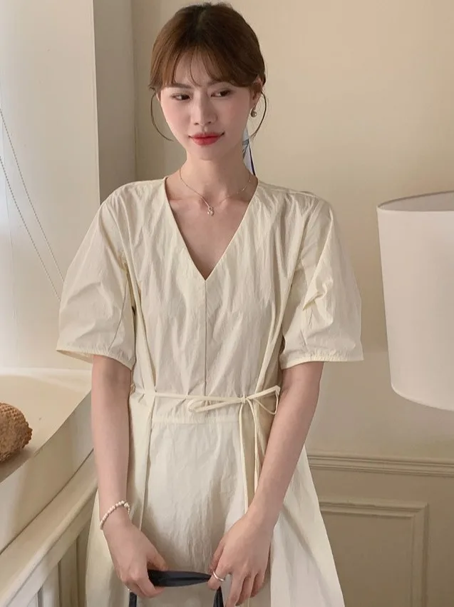 Chic Vintage mat Long Loose Bubble Sve V-Ne Waist-Cinched Dr Women's Faion Summer ort Sve Color
Chic Vintage mat Long Loose Bubble Sve V-Ne Waist-Cinched Dr Women's Faion Summer ort Sve Color