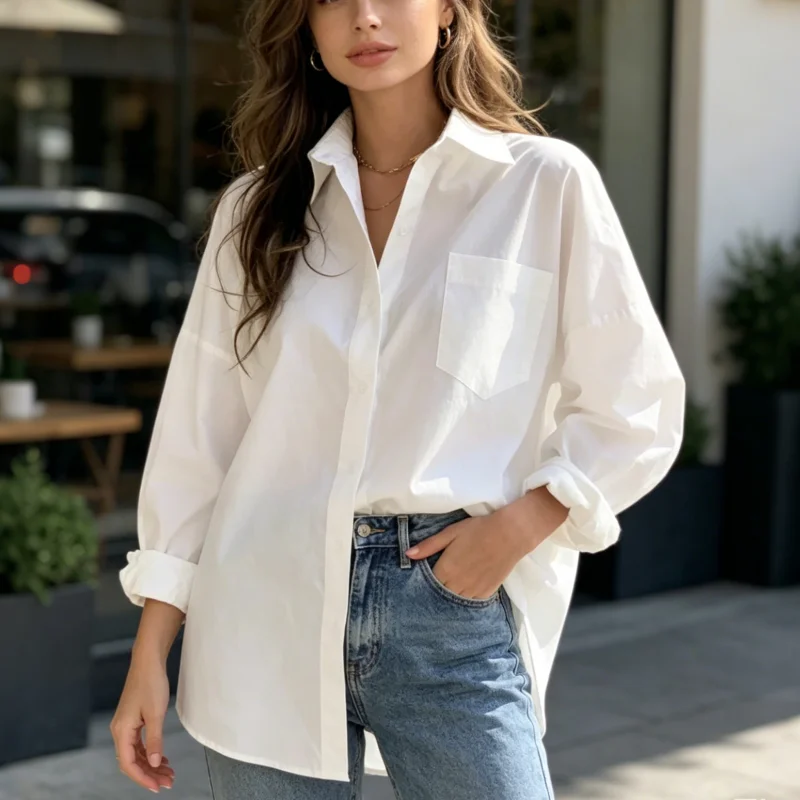 2026 Fashion New Long Sleeve Women Shirt Office Lady Elegant White Casual Loose Blouses Turndown Collar Button Pocket Tops
2026 Fashion New Long Sleeve Women Shirt Office Lady Elegant White Casual Loose Blouses Turndown Collar Button Pocket Tops