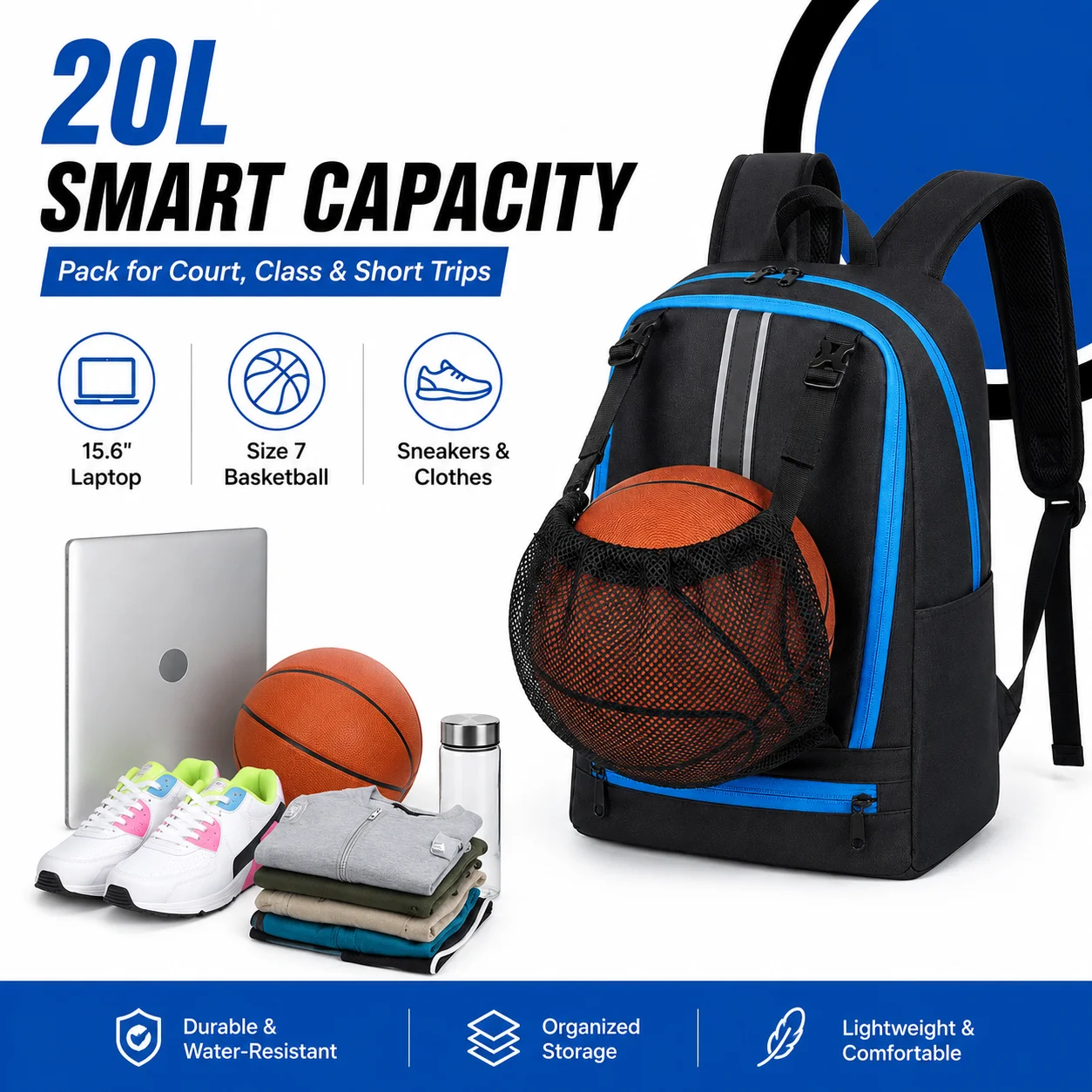 Laptop & Basketball Backpack 20L Sports Bag with Mesh Net Holder for Outdoor Travel
Laptop & Basketball Backpack 20L Sports Bag with Mesh Net Holder for Outdoor Travel