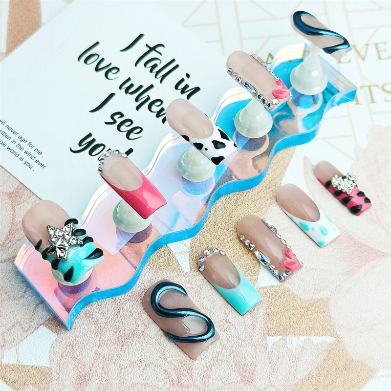 10PCS Handmade Square Y2k Press on Nails Full Cover Rhinestone 3D Heart Design French False Nails Wearable Spice Girl Nail Tips
10PCS Handmade Square Y2k Press on Nails Full Cover Rhinestone 3D Heart Design French False Nails Wearable Spice Girl Nail Tips