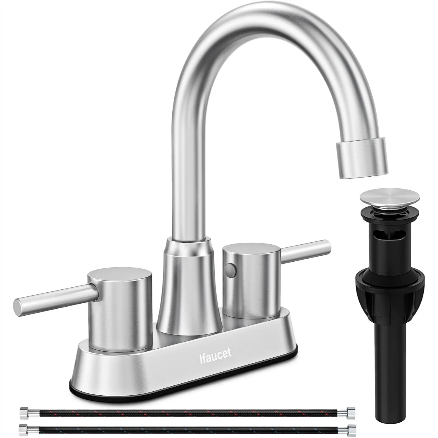 4 Inch Centerset Bathroom Sink Faucet with Metal Pop Up Drain, Brushed Nickel 2 Handle
4 Inch Centerset Bathroom Sink Faucet with Metal Pop Up Drain, Brushed Nickel 2 Handle