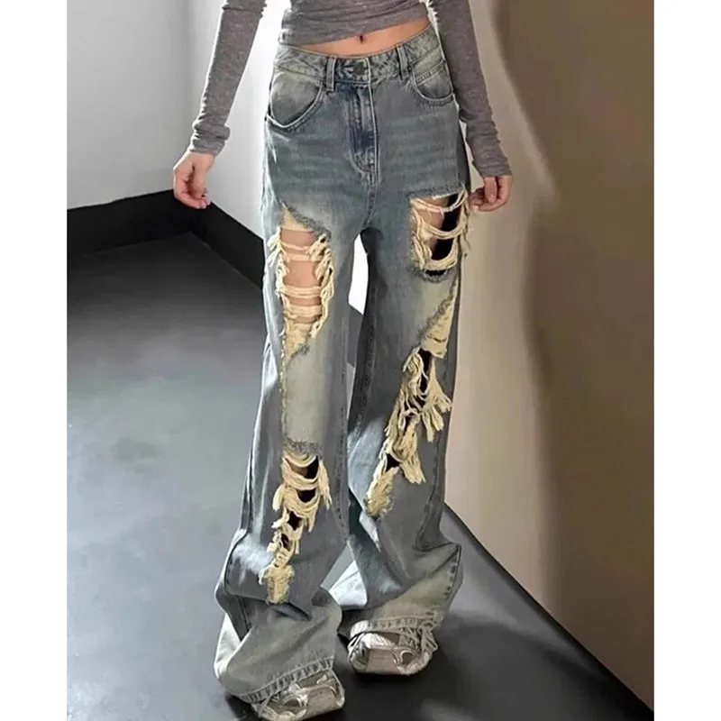 Autumn Women Ripped Washed Straight-leg Jeans Retro Ladies High Waist Cowboy Trousers 2025 Female Hole Wide Leg Denim Pants
Autumn Women Ripped Washed Straight-leg Jeans Retro Ladies High Waist Cowboy Trousers 2025 Female Hole Wide Leg Denim Pants