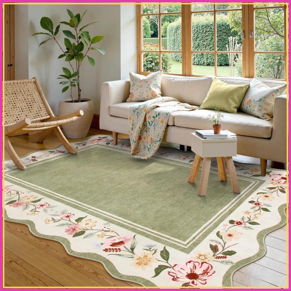 Green Floral Scalloped Rug 5x7, Ultra-Thin Washable Area Rug for Living Room, Vintage Boho Non-Slip Soft Carpet for Bedroom
Green Floral Scalloped Rug 5x7, Ultra-Thin Washable Area Rug for Living Room, Vintage Boho Non-Slip Soft Carpet for Bedroom