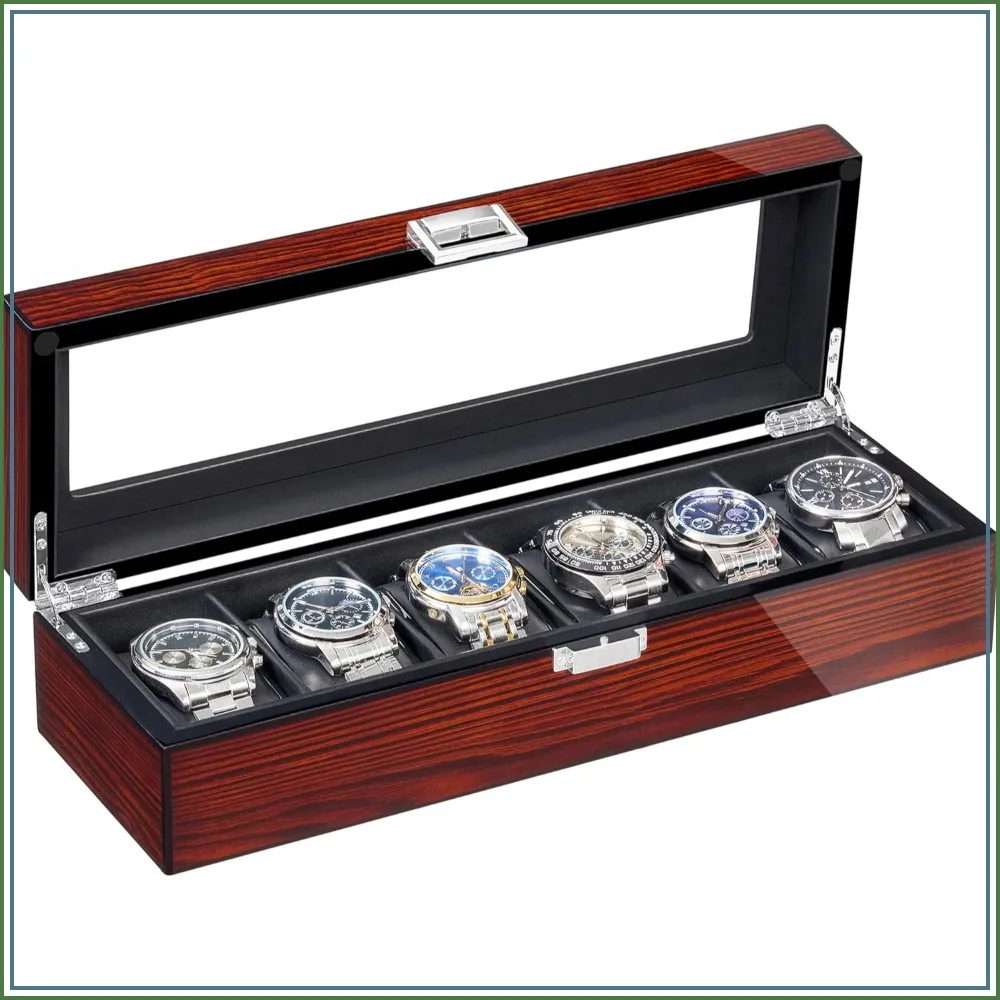 6 Slot Watch Box, Mens Watch Case, Wooden Watch Storage Organizer with Glass Lid, Removable Pillows
6 Slot Watch Box, Mens Watch Case, Wooden Watch Storage Organizer with Glass Lid, Removable Pillows
