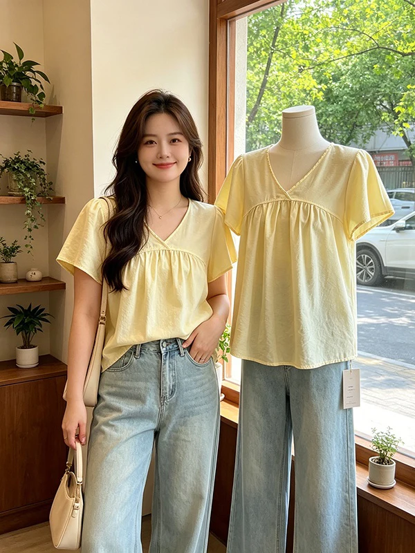 plus Size Women's Summer 2026 Korean Style Loose V-Neck Short Sleeve Chiffon Shirt Cover up Shoulder Shirt Casual Commute
plus Size Women's Summer 2026 Korean Style Loose V-Neck Short Sleeve Chiffon Shirt Cover up Shoulder Shirt Casual Commute