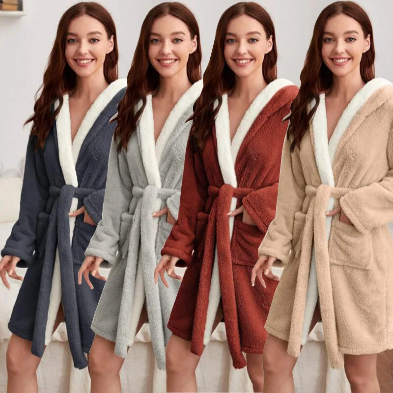 Winter New Female Flannel Robe Sleepwear Thickened Coral Fleece Bathrobe Gown Nightdress Loose Casual Hooded Homewear Loungewear
Winter New Female Flannel Robe Sleepwear Thickened Coral Fleece Bathrobe Gown Nightdress Loose Casual Hooded Homewear Loungewear