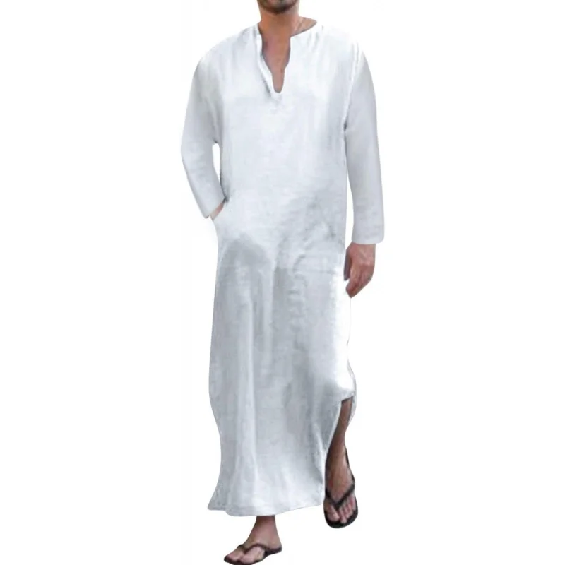 Men's 65% Cotton 35% Linen Kaftan Thobe, Long Sleeve Casual Arabic Robe, Loose Long Gown with Pockets
Men's 65% Cotton 35% Linen Kaftan Thobe, Long Sleeve Casual Arabic Robe, Loose Long Gown with Pockets