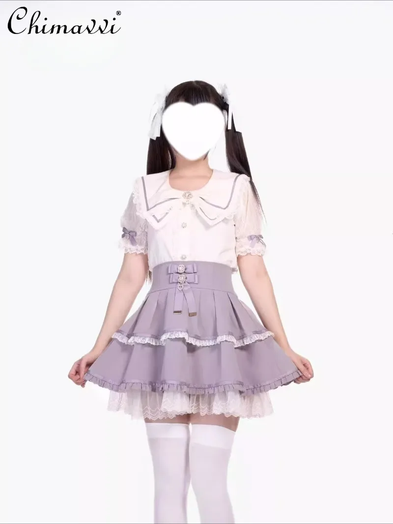 Original Sweet Bow Collar Crown Brooch Shirt 2025 Summer Clothes New Japanese Girl Subculture Short-sleeved Shirt Women's Top
Original Sweet Bow Collar Crown Brooch Shirt 2025 Summer Clothes New Japanese Girl Subculture Short-sleeved Shirt Women's Top