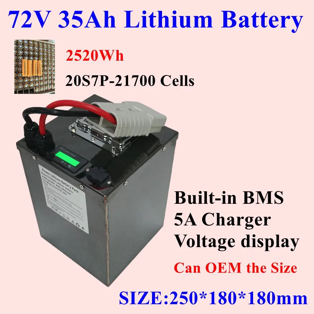 20S7P-21700 Cells 72V 35Ah Lithium battery BMS for 3000w 5000w 7000W e-bike motor Vehicle tricycle scooters + 84V 5A charger
20S7P-21700 Cells 72V 35Ah Lithium battery BMS for 3000w 5000w 7000W e-bike motor Vehicle tricycle scooters + 84V 5A charger