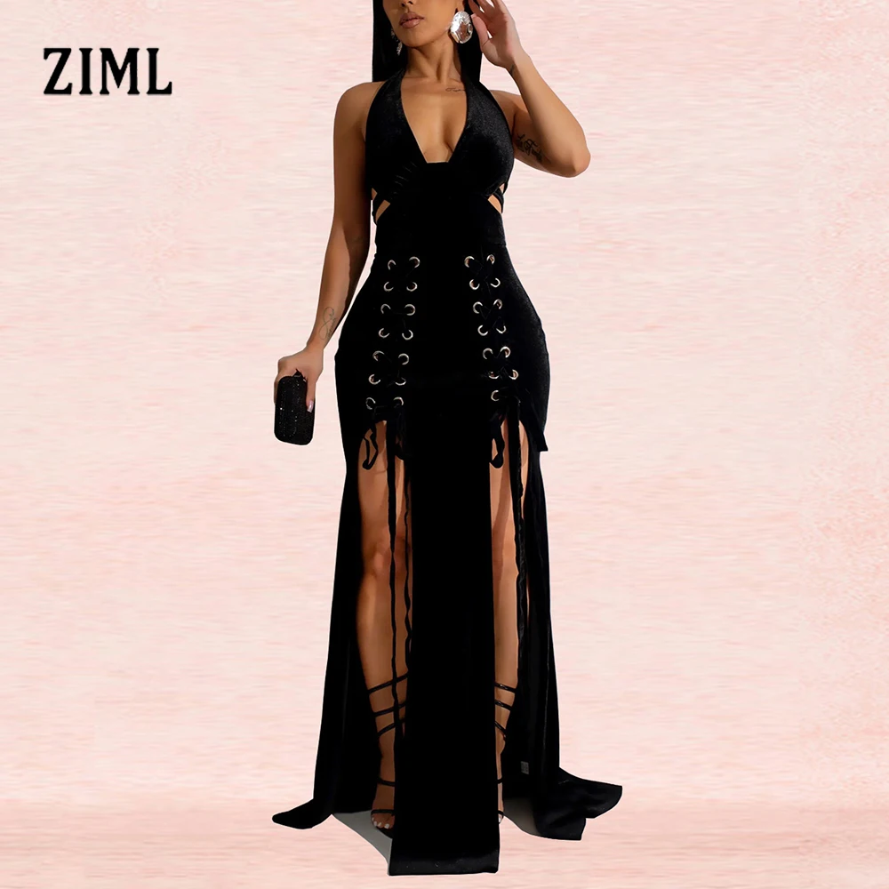 ZIML Solid Sexy Elegant Dress for Women Halter Sleeveless High Waist Patchwork Metal Temperament Dresses Female Fashion Style
ZIML Solid Sexy Elegant Dress for Women Halter Sleeveless High Waist Patchwork Metal Temperament Dresses Female Fashion Style