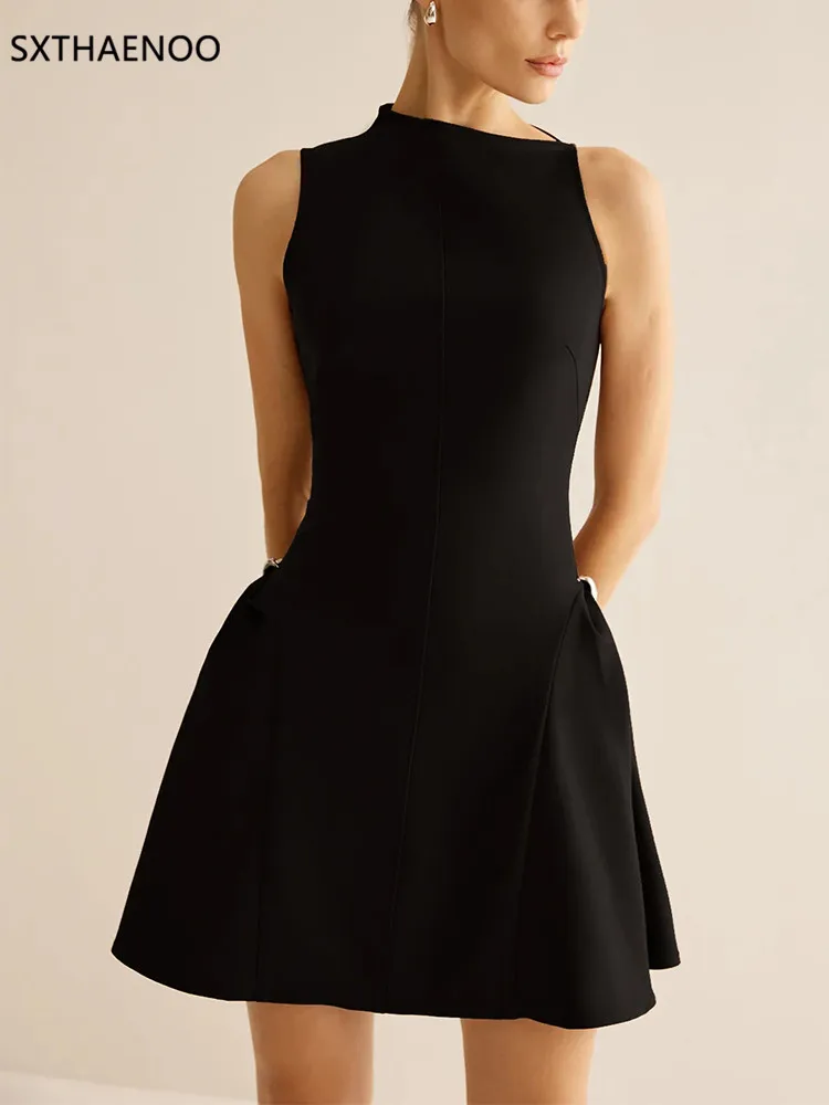 SXTHAENOO Solid Slimming Short Dresses Women Diagonal Collar Sleeveless High Waist Spliced Metal Minimalist A Line Dress Female
SXTHAENOO Solid Slimming Short Dresses Women Diagonal Collar Sleeveless High Waist Spliced Metal Minimalist A Line Dress Female