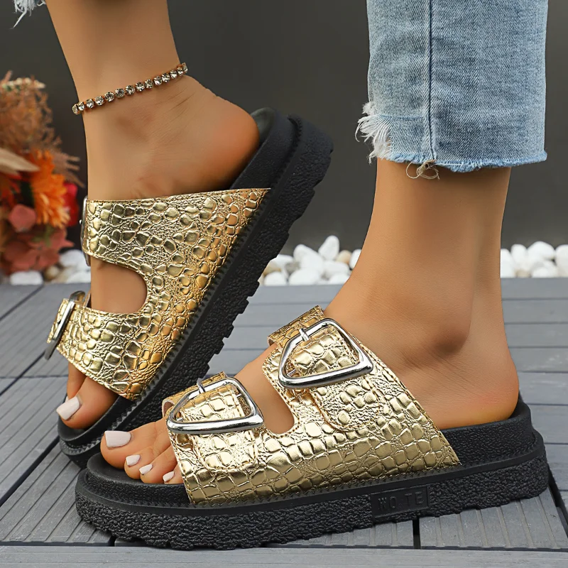 Summer Sexy Metal Buckle Slippers Soft Bottom Anti Slip Outdoor Women Sandals Daily Walk Casual Soft Sole Flat Heel Slippers
Summer Sexy Metal Buckle Slippers Soft Bottom Anti Slip Outdoor Women Sandals Daily Walk Casual Soft Sole Flat Heel Slippers