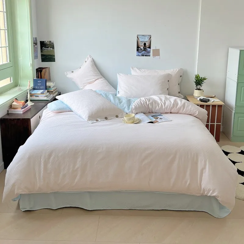 Washed Cotton Duvet Cover Ultra Soft Off White Blue Reversible Solid Color Bedding Set Plaid Quilt Cover Bed Sheet Pillowcases
Washed Cotton Duvet Cover Ultra Soft Off White Blue Reversible Solid Color Bedding Set Plaid Quilt Cover Bed Sheet Pillowcases