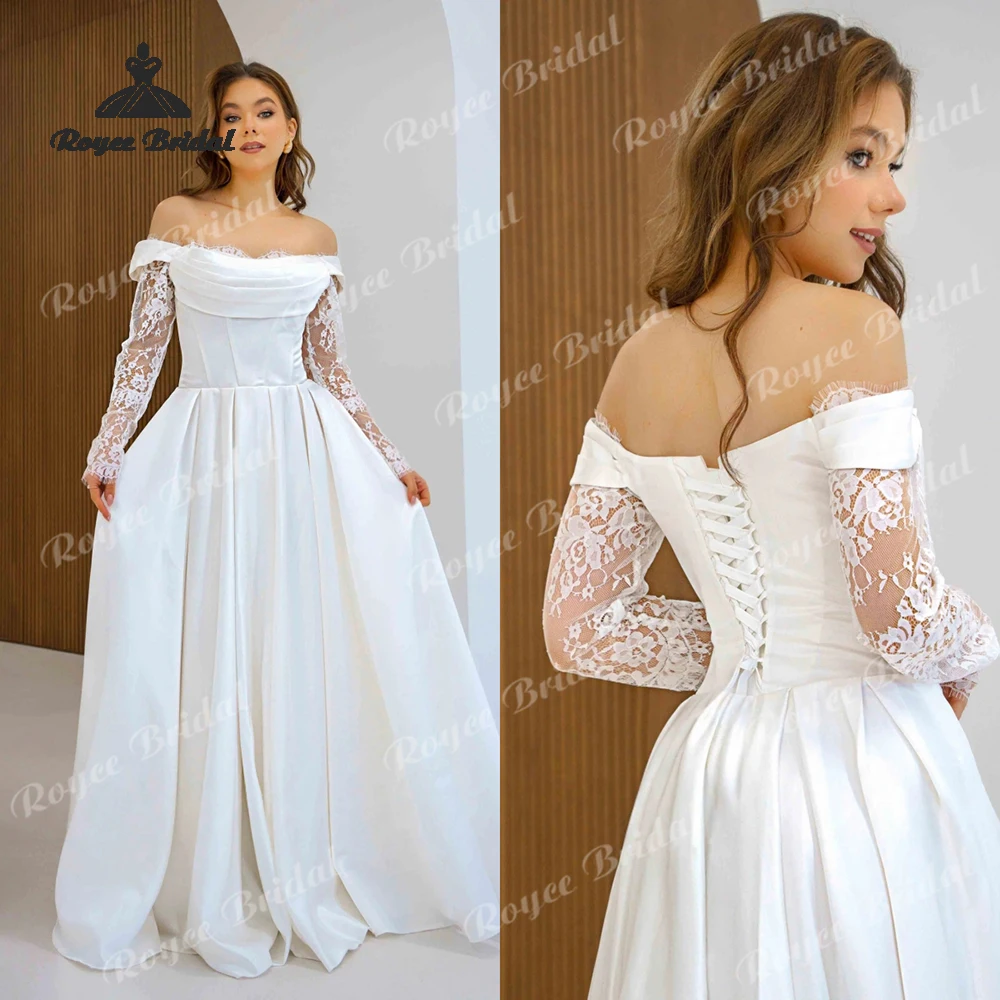 Whimsical Satin A Line Wedding Dresses 2026 Long Lace Sleeve Sweetheart Beach Bridal Gown Customized vestido de novia
Whimsical Satin A Line Wedding Dresses 2026 Long Lace Sleeve Sweetheart Beach Bridal Gown Customized vestido de novia