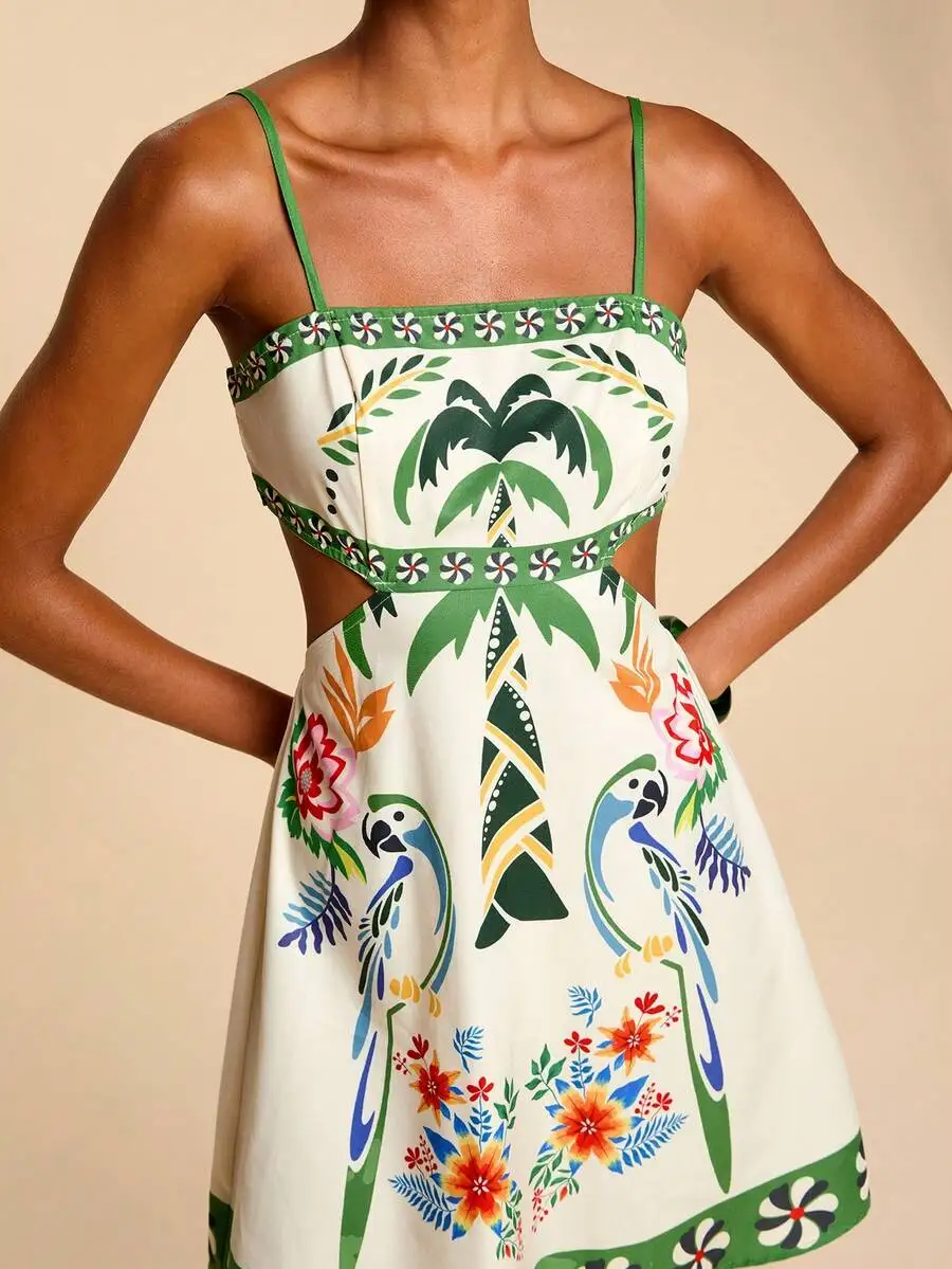 Tropical Print Cut-Out Slip Dress For Women Summer Vacation Boho Beach Outfit
Tropical Print Cut-Out Slip Dress For Women Summer Vacation Boho Beach Outfit