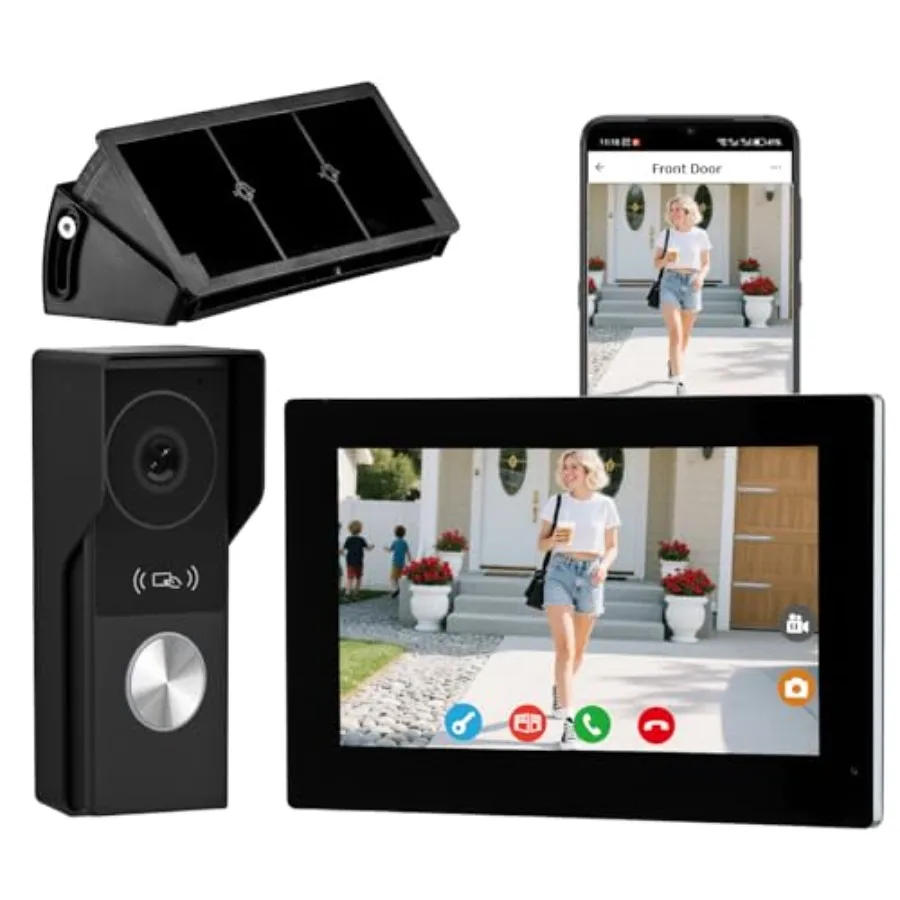 Video door phone intercom system for residential use, ABS plastic, black, 7-inch touch screen with 1080P, remote unlock, human
Video door phone intercom system for residential use, ABS plastic, black, 7-inch touch screen with 1080P, remote unlock, human