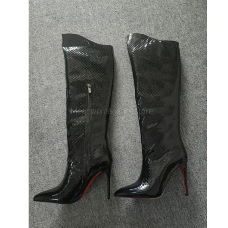 Women Long Boots Pointed Toe Super Hihg Thin Heels Knee Boots Band Handmade Snake Skin Leather Brand Design Shoes New Fashion
Women Long Boots Pointed Toe Super Hihg Thin Heels Knee Boots Band Handmade Snake Skin Leather Brand Design Shoes New Fashion