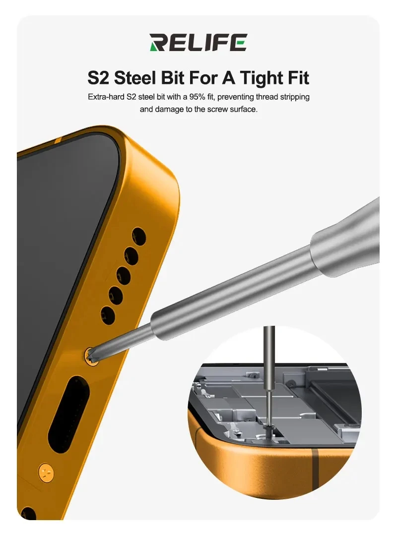 RELIFE RL-717A Screwdriver Rocket Head Extra-hard S2 Steel Bit for iPHONE 17 PRO MAX Phone Repair and Disassembly Screwdriver
RELIFE RL-717A Screwdriver Rocket Head Extra-hard S2 Steel Bit for iPHONE 17 PRO MAX Phone Repair and Disassembly Screwdriver