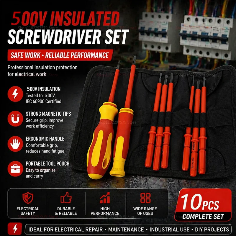 10Pcs Insulated Electrician Screwdriver Set 500V Magnetized Professional Repair Tools for Home and Industrial Electrical Work
10Pcs Insulated Electrician Screwdriver Set 500V Magnetized Professional Repair Tools for Home and Industrial Electrical Work