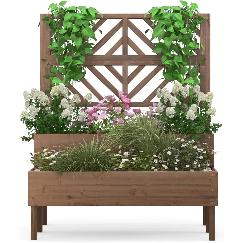 LDAILY Raised Garden Bed with Trellis & 2 Planter Boxes, 2-Tier Wooden Raised Bed with Bottom, Elevated Legs & 10 Drainage Holes
LDAILY Raised Garden Bed with Trellis & 2 Planter Boxes, 2-Tier Wooden Raised Bed with Bottom, Elevated Legs & 10 Drainage Holes