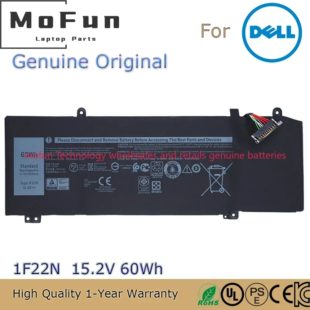 2025 New Original 1F22N 15.2V 60Wh Notebook Battery for Dell Alienware M15 M17 R1 G7 7590 7790 G5 5590 D2842W etc.
2025 New Original 1F22N 15.2V 60Wh Notebook Battery for Dell Alienware M15 M17 R1 G7 7590 7790 G5 5590 D2842W etc.