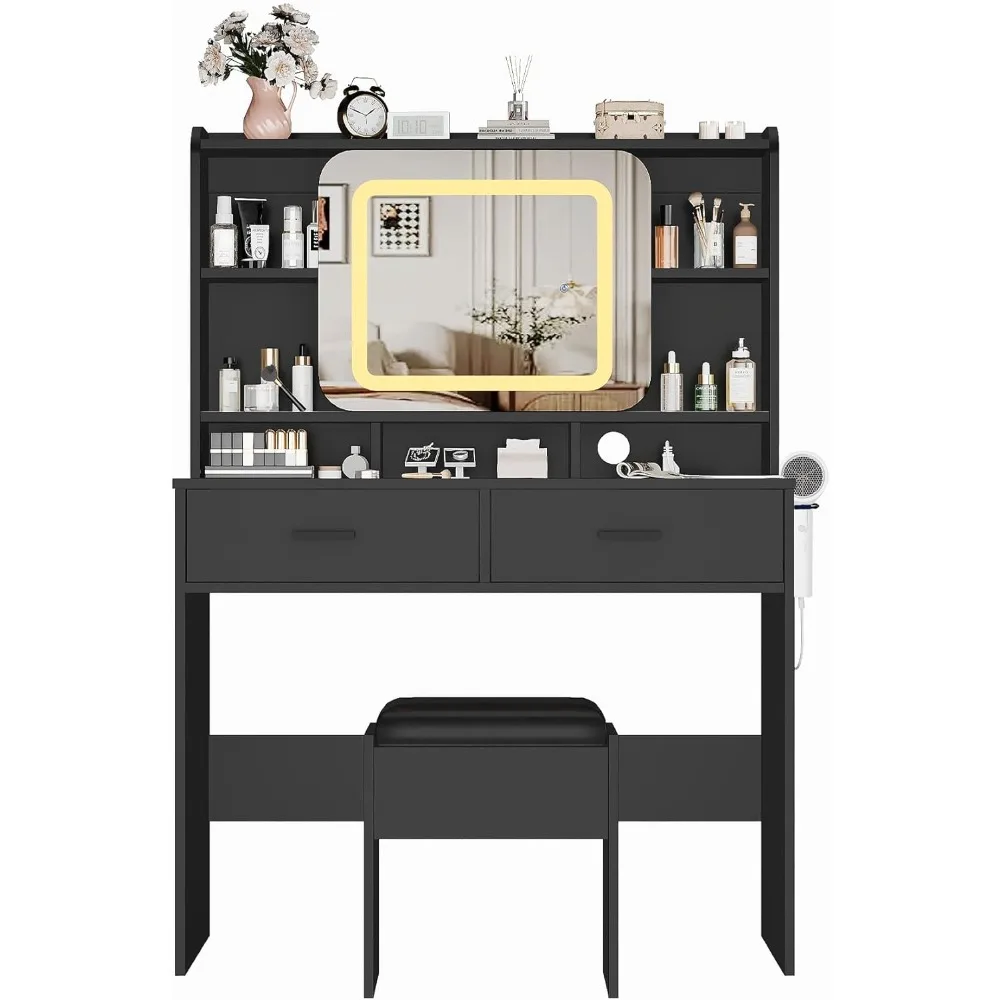 Makeup Vanities, Makeup Desk and Stool with Lights in 3 Colors Girls Vanity Table Charging Station, Vanity Desk Sliding Mirror
Makeup Vanities, Makeup Desk and Stool with Lights in 3 Colors Girls Vanity Table Charging Station, Vanity Desk Sliding Mirror