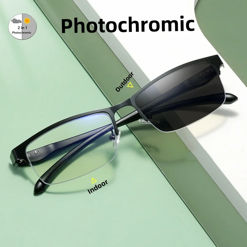 New Business Metal Half Frame Photosensitive Color Changing Reading Glasses for Men High-definition Indoor and Outdoor Dual-use
New Business Metal Half Frame Photosensitive Color Changing Reading Glasses for Men High-definition Indoor and Outdoor Dual-use